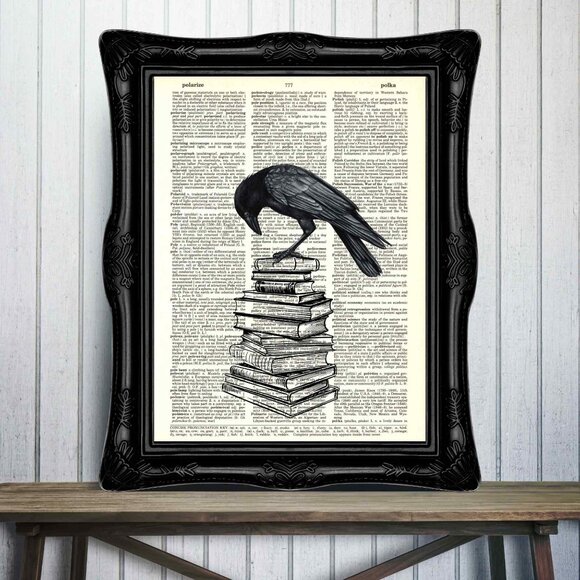 Raven Crow on Books DICTIONARY ART PRINT - Vintage Wall Decor Poster - Picture 9 of 12